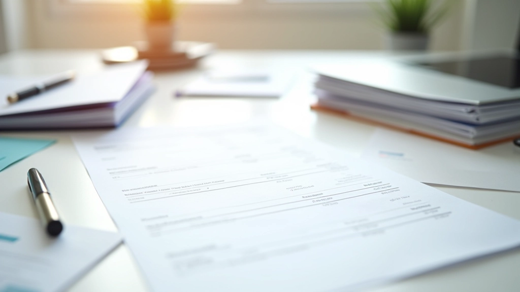 Organizuoti finansiniai dokumentai, laiški ir kvitai tvarkingai išdėstyta